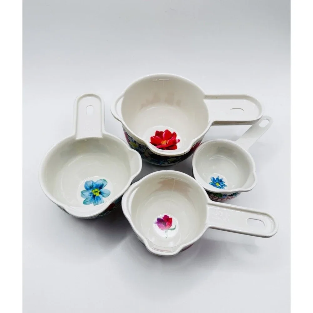 Vintage Floral Plastic Measuring Cups Set of 4 Nesting 1/3 1/4 1/2  1 Cup Retro